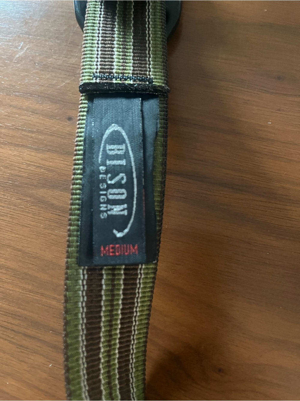 Bison Designs Striped Olive and Brown Web Belt with Black Buckle - Size M - Picture 5 of 6